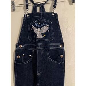 NWOT Kids 7/8 Harry Potter Hedwig Owl Sparkly Denim Overalls